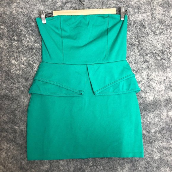 Lulus Tops - Lulus Top Womens XS Teal Green Peplum Tube Strapless Zip Tank Stretch Casual